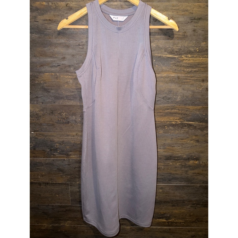 FLX Womens Ribbed Sleeveless Midi Dress Purple Mauve Crew Neck Size S